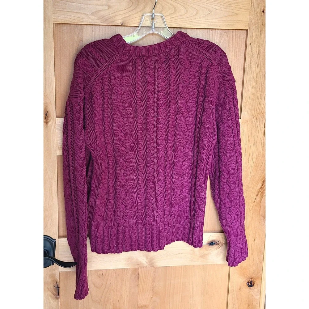 NWT‎ J Crew 100% Cotton Raspberry Pink Purple Cable Knit Sweater SMALL NEW